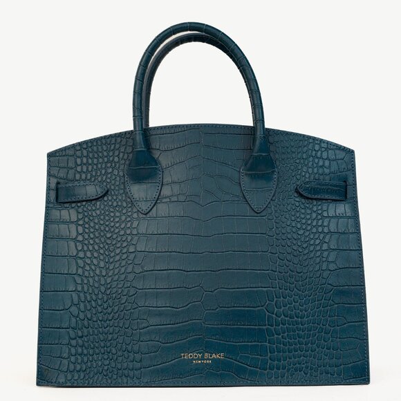 Teddy Blake Kate Croco 12" Blue Leather Tote - Picture 1 of 11